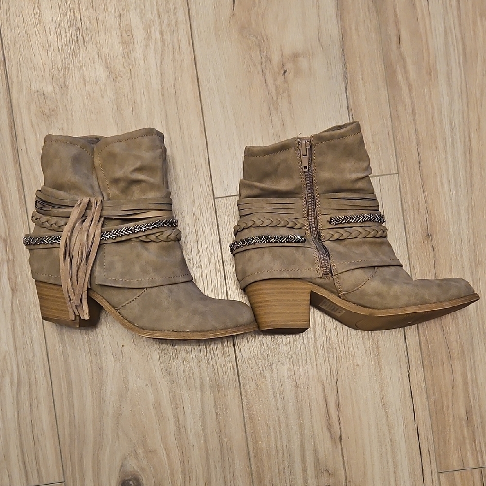 Maurices Taupe Ankle Booties with Braided Accents